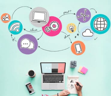 Aerial view of woman working on social media